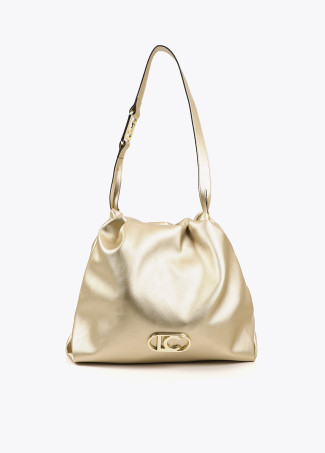 Faux leather tote bag with oval LC logo.