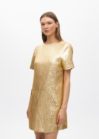 Vestido curto craquelado dourado