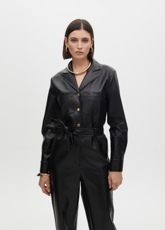 Faux leather jumpsuit with knot