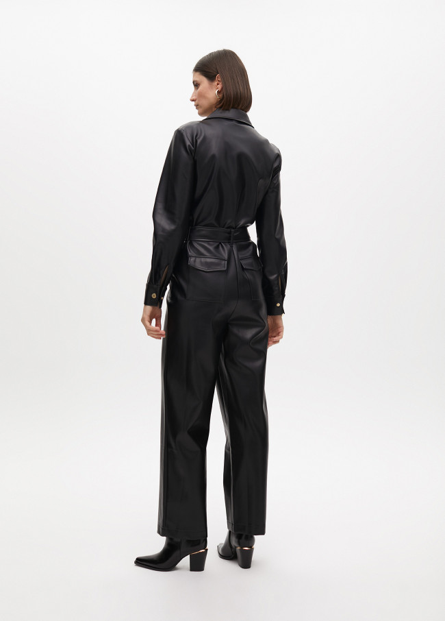 Faux leather jumpsuit with knot