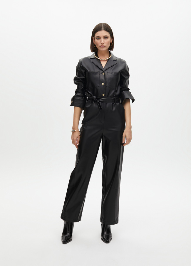 Faux leather jumpsuit with knot