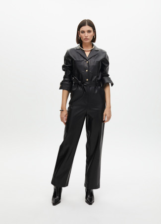 Faux leather jumpsuit with knot