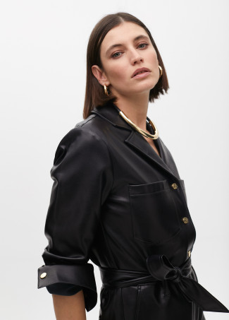 Faux leather jumpsuit with knot