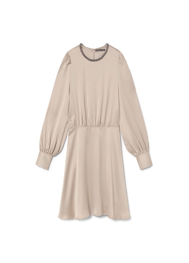 Short dress with jewel detail on the neck