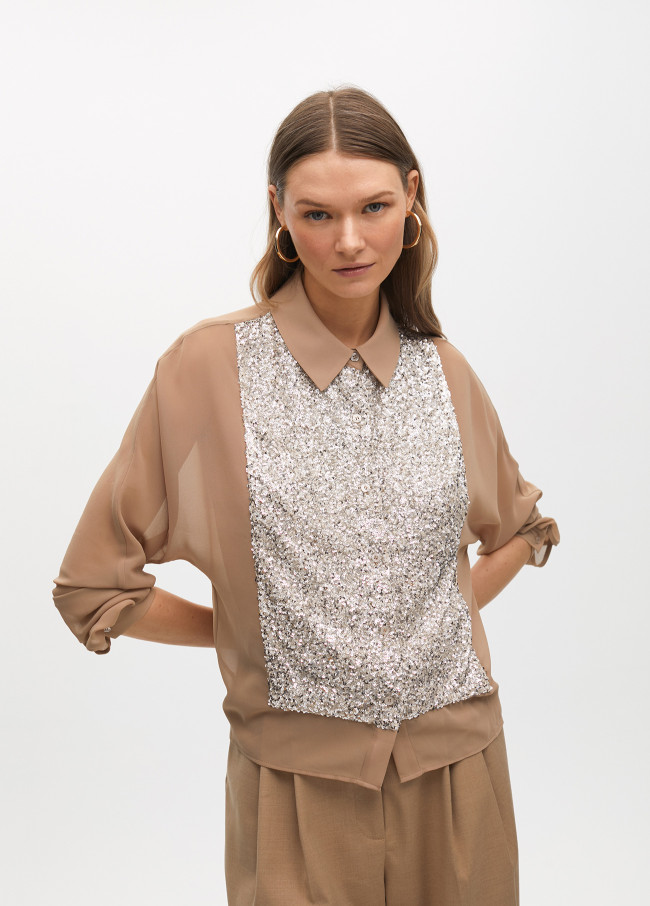 Shirt with sequins on chest