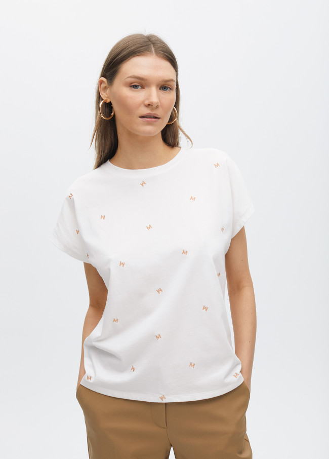 Camiseta manga caída con bordado logotipado