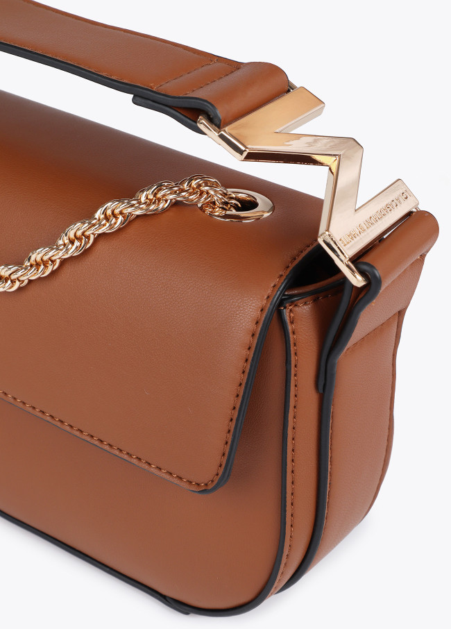 Crossbody bag with faux leather flap and M logo...