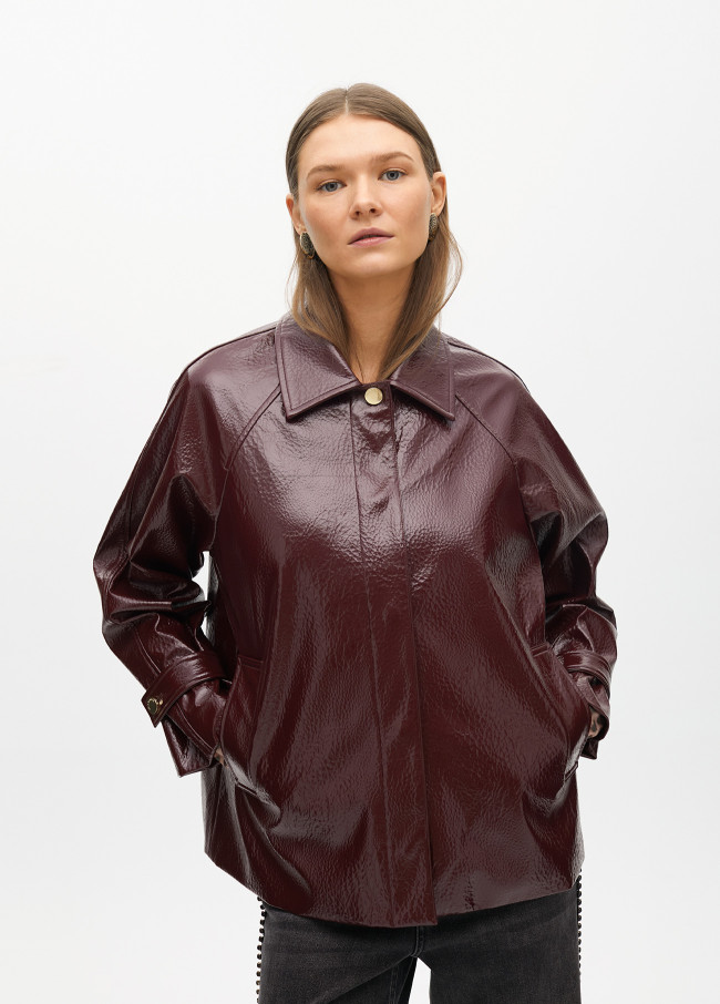 Straight fit faux patent leather jacket
