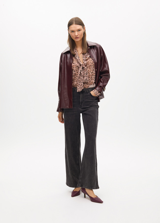 Straight fit faux patent leather jacket