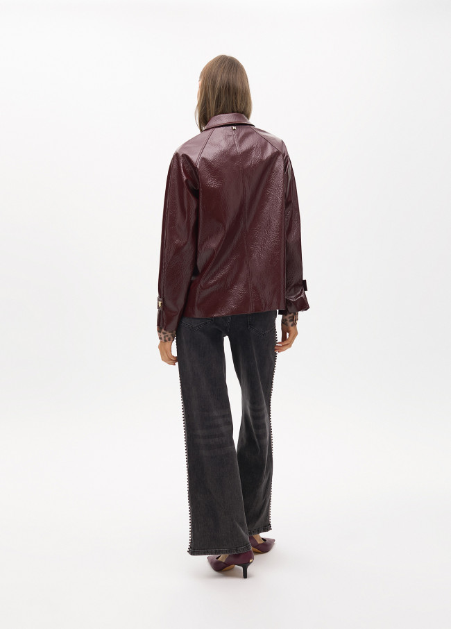 Straight fit faux patent leather jacket