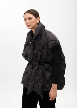 Plaited quilted gilet with fabric belt