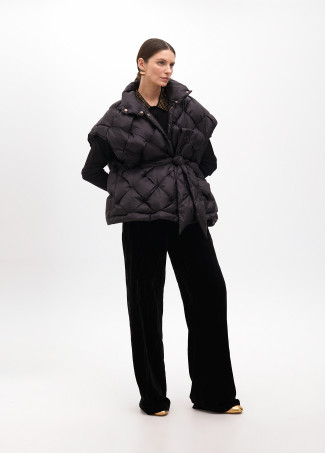 Plaited quilted gilet with fabric belt