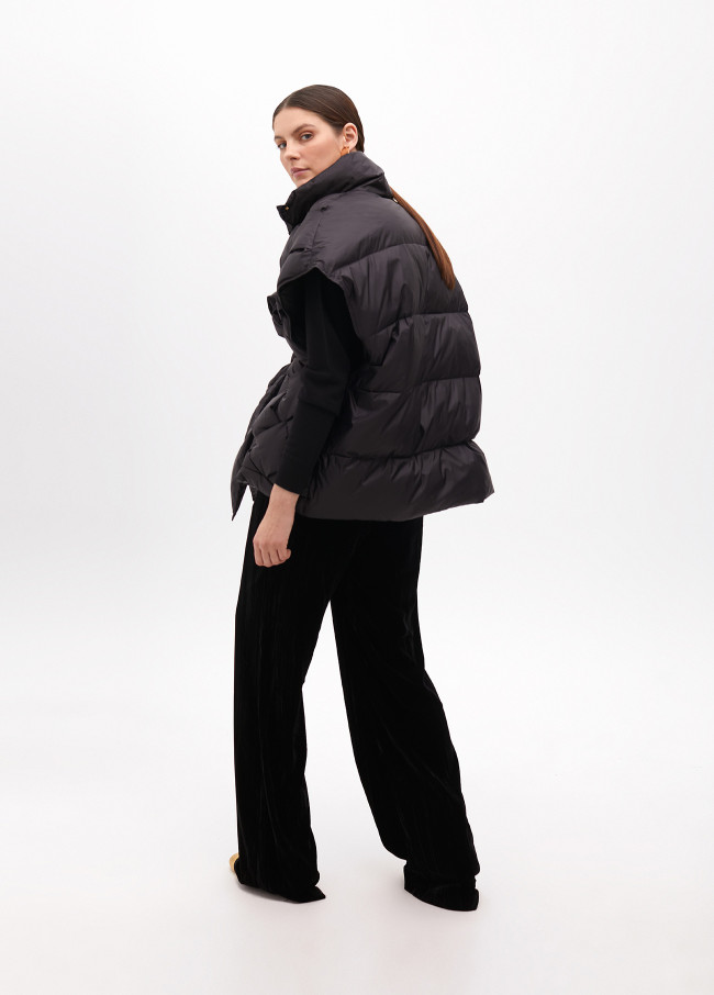 Plaited quilted gilet with fabric belt