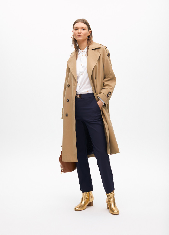 Chemise Droite en Popeline avec Détail Bijou