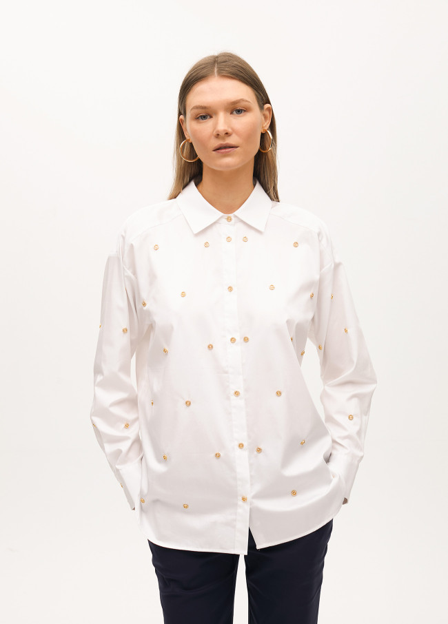 Camicia Dritta in Popeline con Dettaglio Gioiello