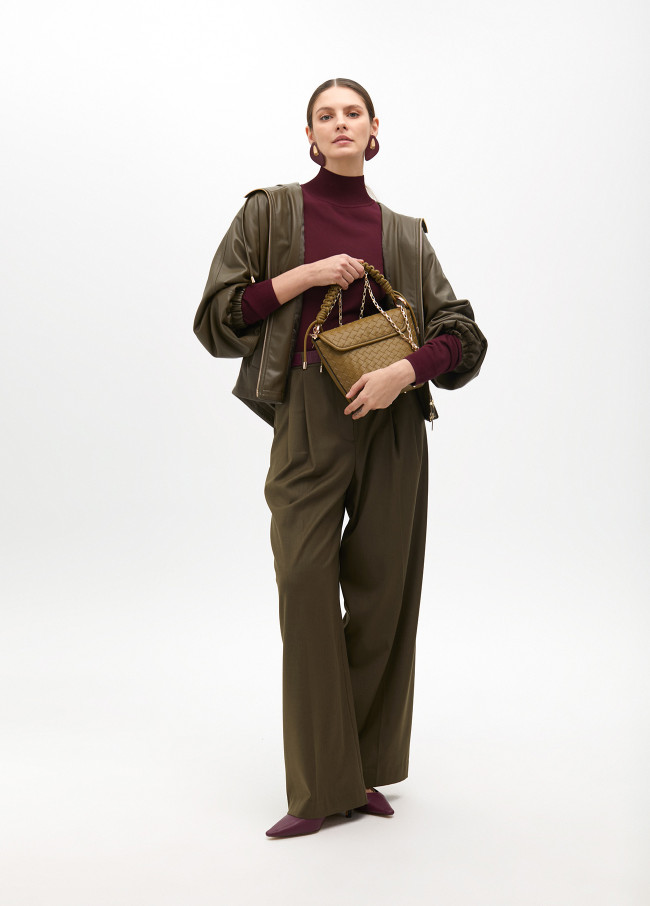 Faux leather hooded bomber jacket with batwing...