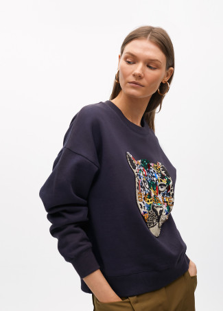 Animal sweatshirt with rhinestones