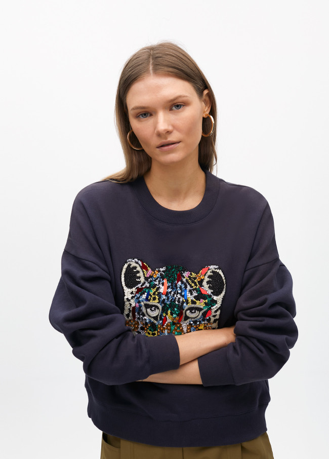 Sweat-shirt animal avec strass