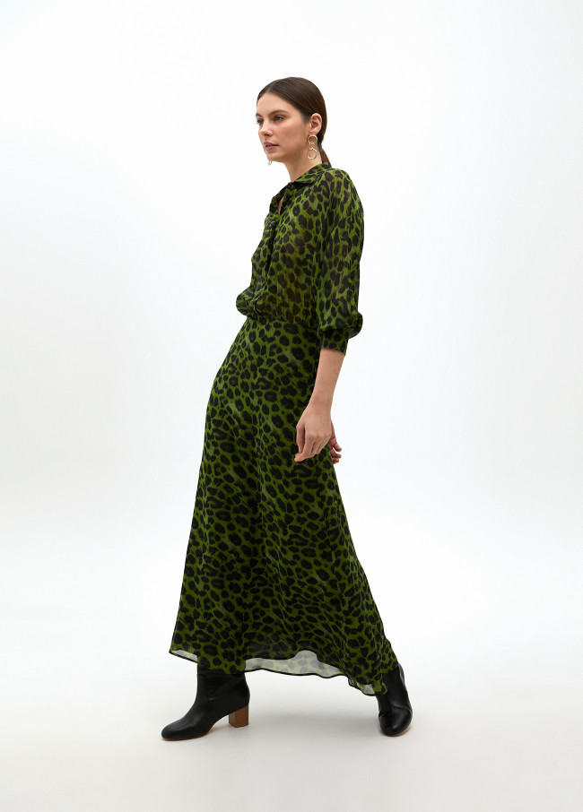 Animal print teardrop neck dress