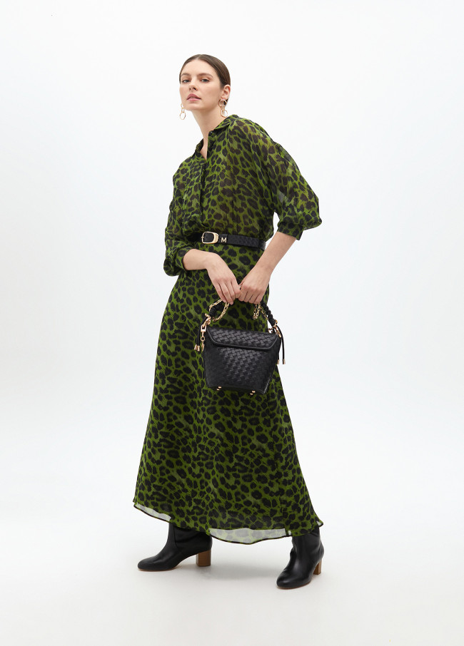 Animal print teardrop neck dress