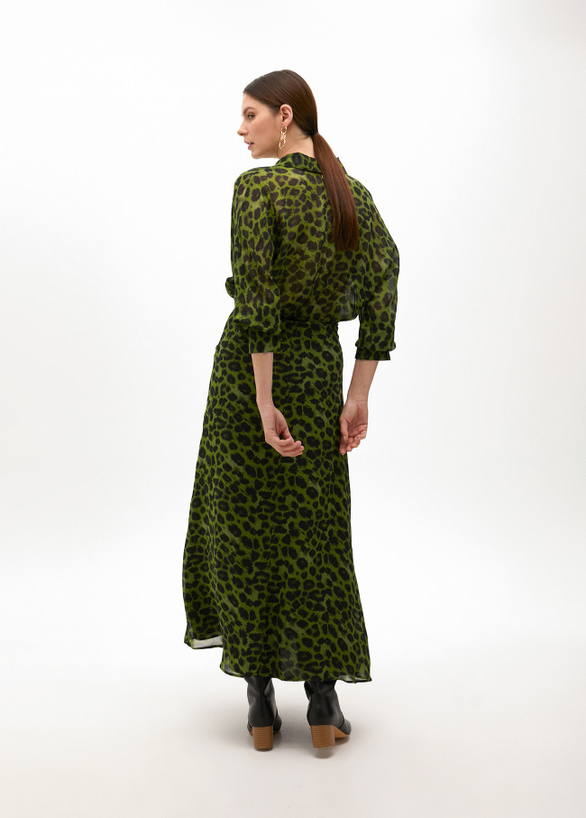 Animal print teardrop neck dress