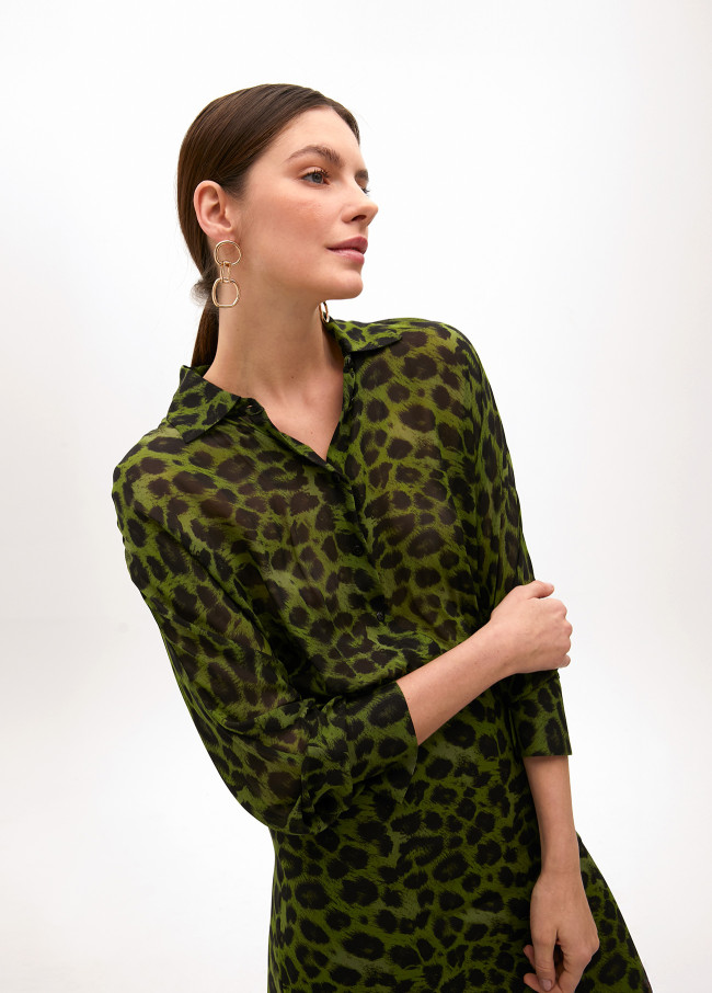 Animal print teardrop neck dress