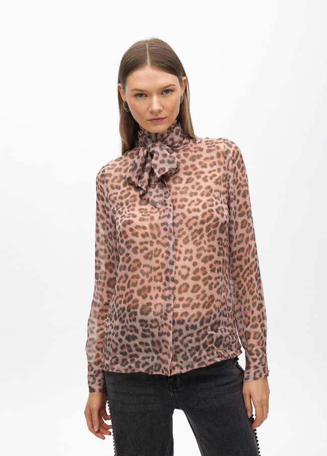 Camicia con fiocco animalier