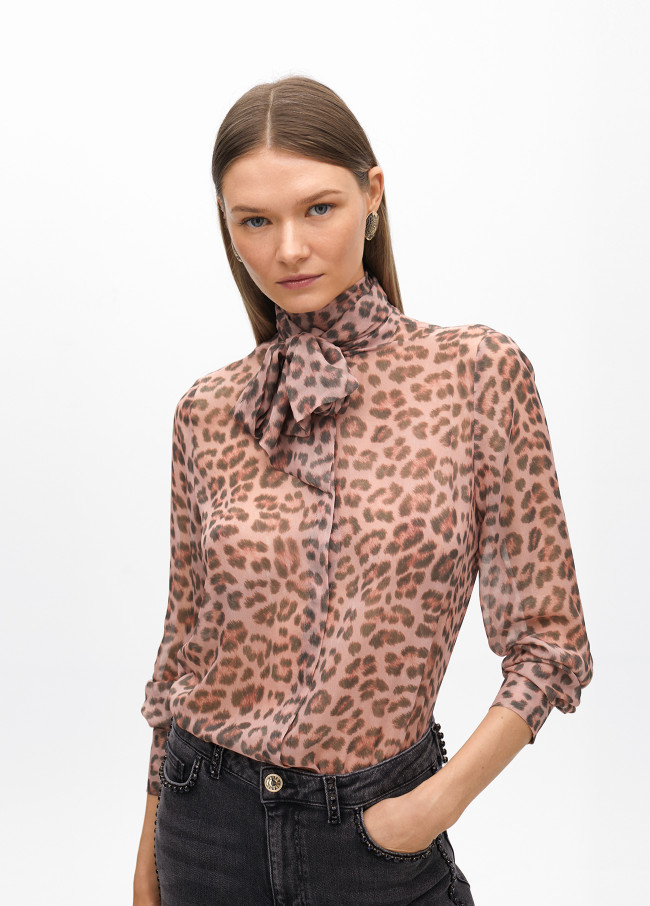 Camicia con fiocco animalier