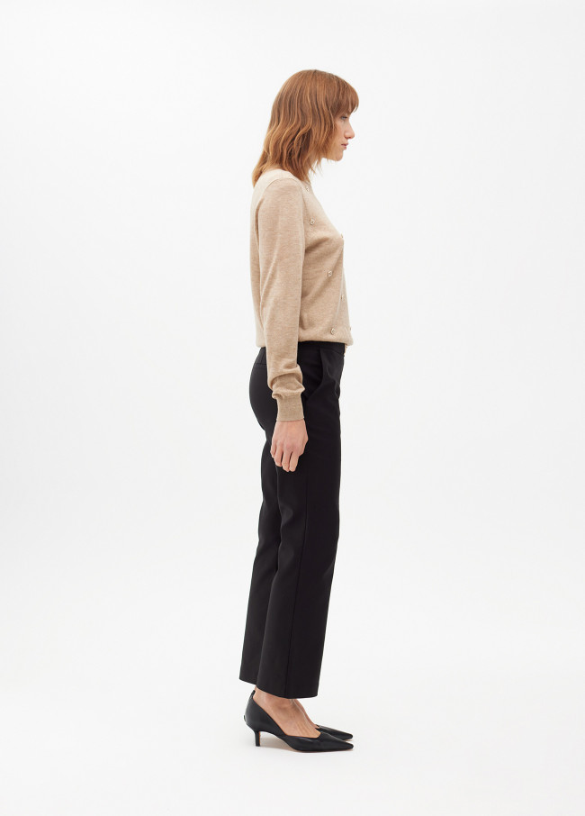 Cropped flared trousers with rhinestone detail...