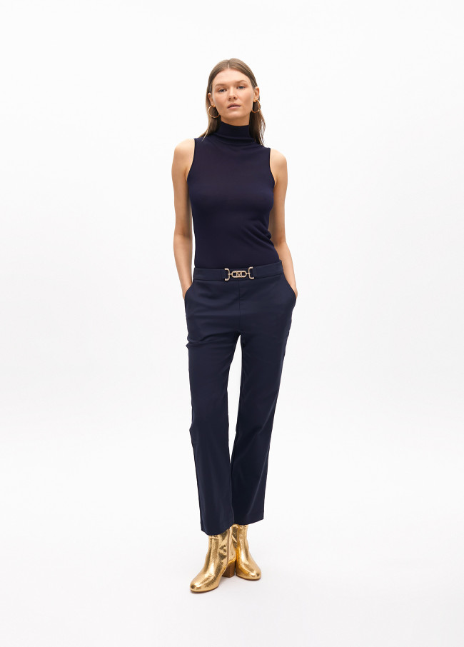 Cropped flared trousers with rhinestone detail...