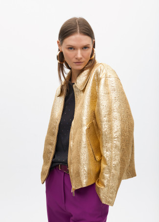 Gold crackled bomber jacket