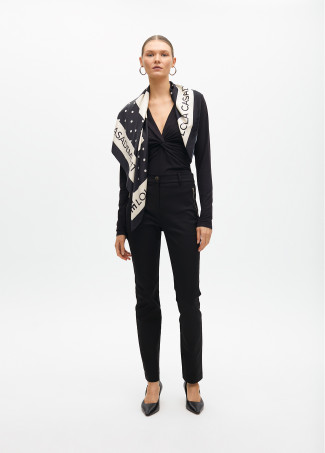 Stretch fabric trousers with zipped pocket