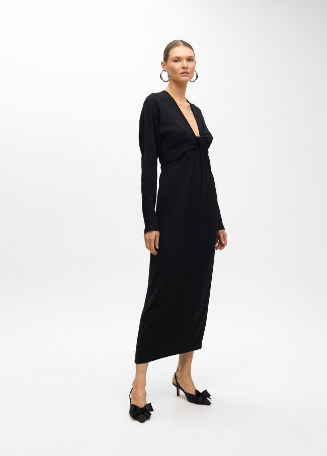 Knitted dress with rhinestone detail on shoulders