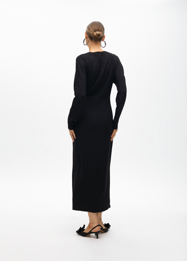 Knitted dress with rhinestone detail on shoulders