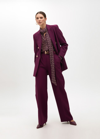 Double-breasted crossover blazer in comfort fabric with logo-printed lining