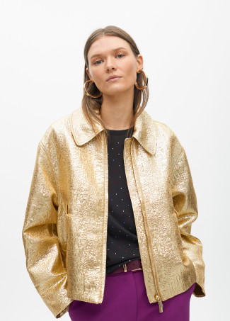 Gold crackled bomber jacket