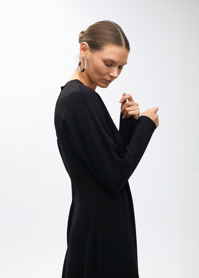 Knitted dress with rhinestone detail on shoulders