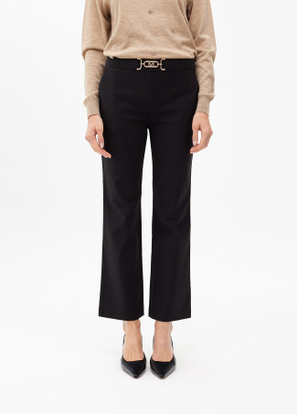 Cropped flared trousers with rhinestone detail at the waist