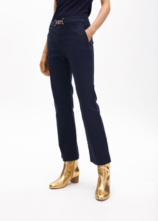 Cropped flared trousers with rhinestone detail at the waist