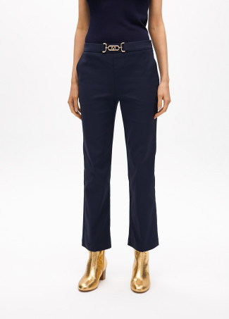 Cropped flared trousers with rhinestone detail at the waist