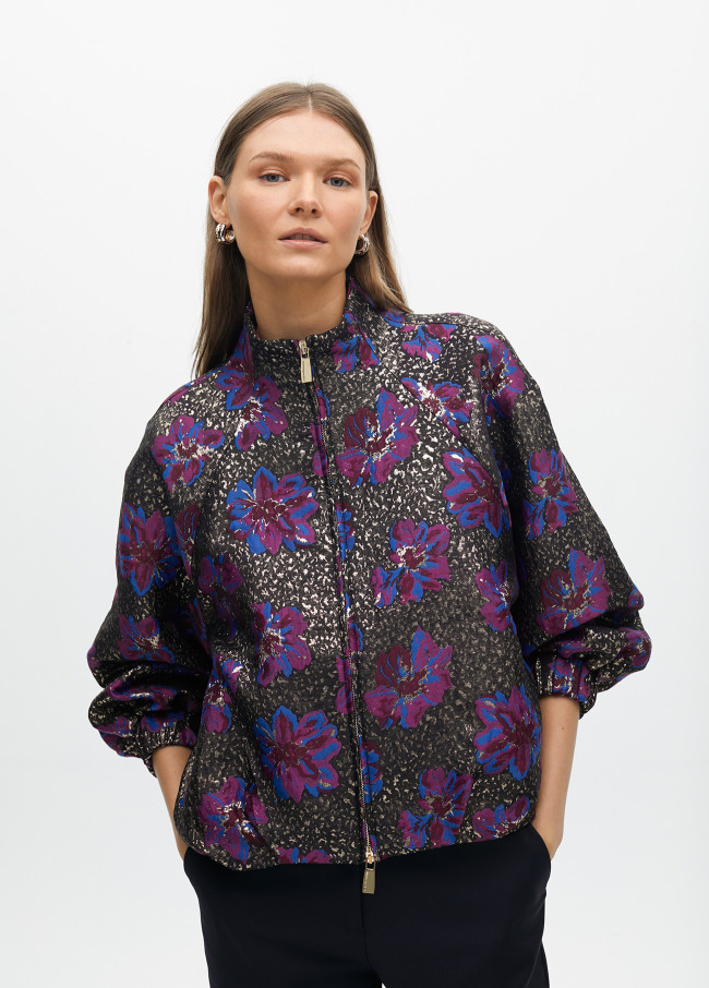 Bomber jaquard floral metalizado