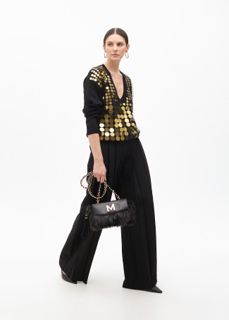 Sequinned mesh sweater