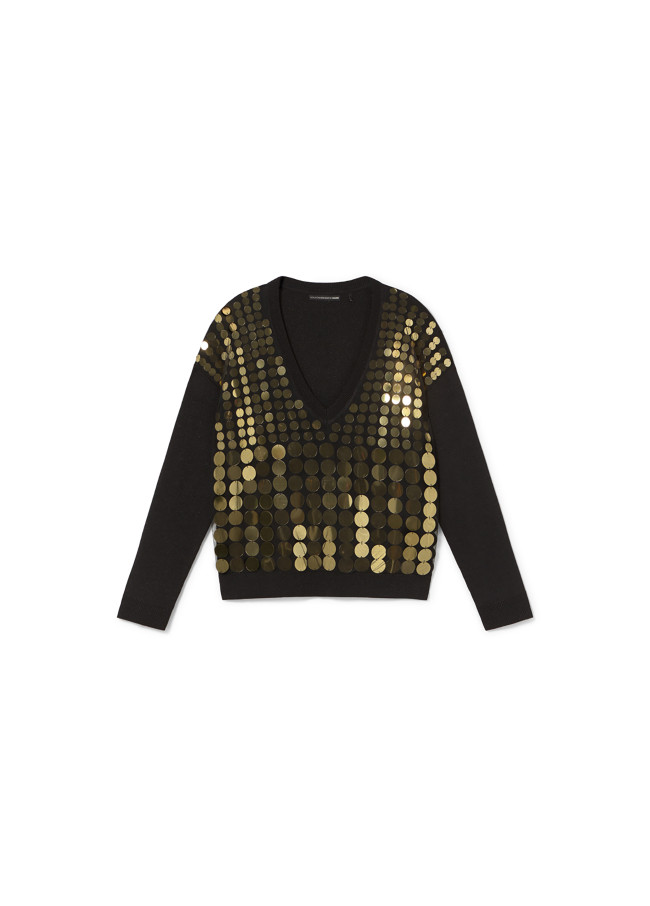 Sequinned mesh sweater