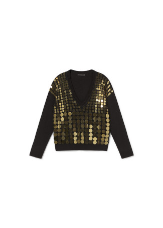 Sequinned mesh sweater