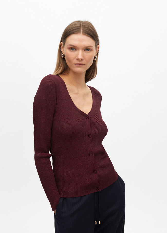 Fitted ribbed shimmer cardigan