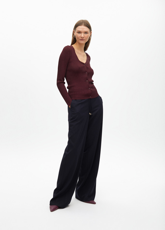 Fitted ribbed shimmer cardigan