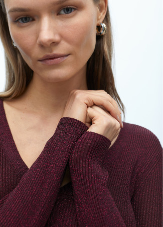 Cardigan in lurex a coste aderente