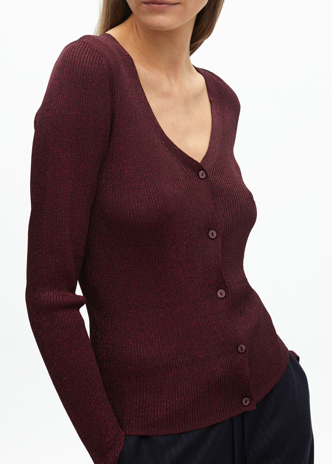 Cardigan in lurex a coste aderente