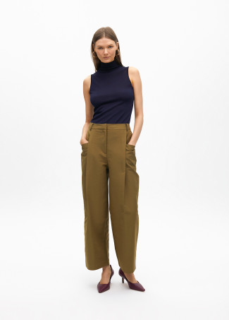 Cropped straight fit poplin trousers
