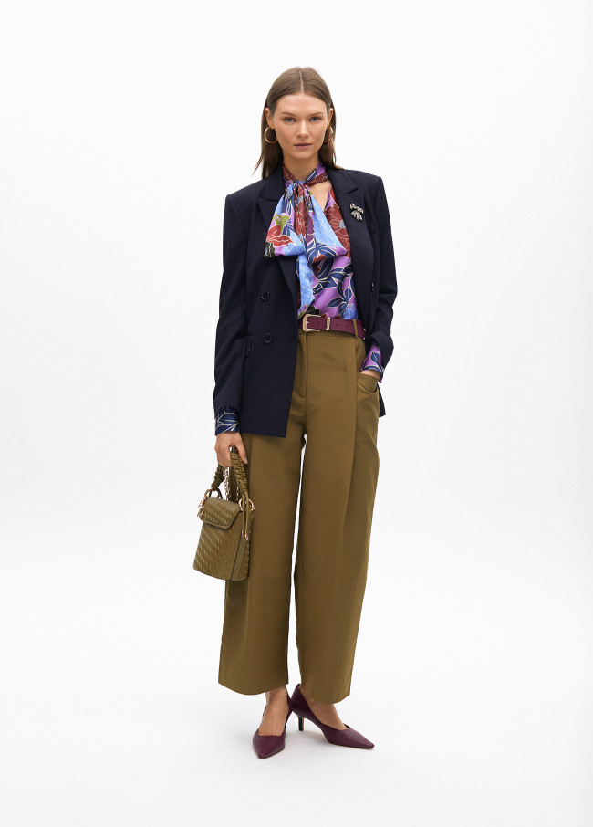 Cropped straight fit poplin trousers